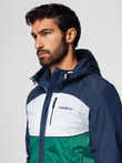 Lightweight colorful men's sports jacket with fleece - green and navy blue V20 OM-JANP-0194