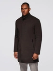 Structured fitted coat for men with high collar - dark brown V5 OM-COWC-0136