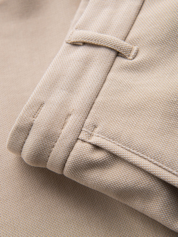 Pánské krátké šortky SLIM FIT z melanžového strukturovaného úpletu - pískové V3 OM-SRCS-0166