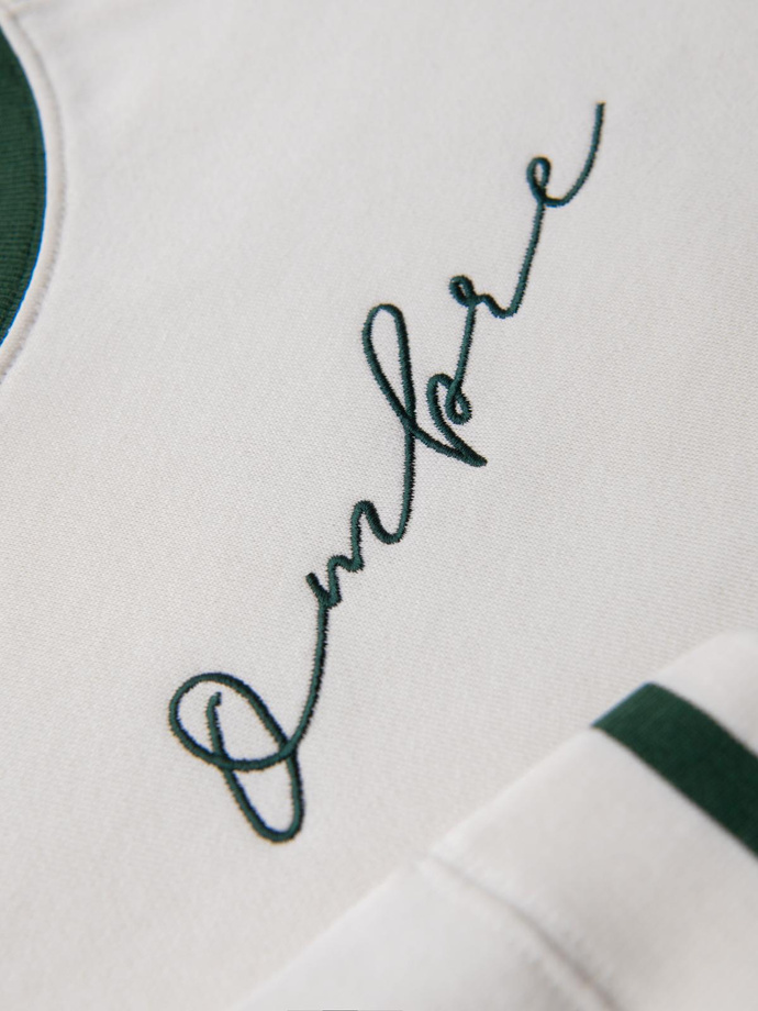 Vyriškas džemperis su raglano rankovėmis ir kontrastingomis detalėmis - baltas V2 OM-SSNZ-0244