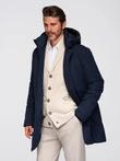 Elegant men's parka with cargo pockets and hood - navy blue V2 OM-JAPJ-0287