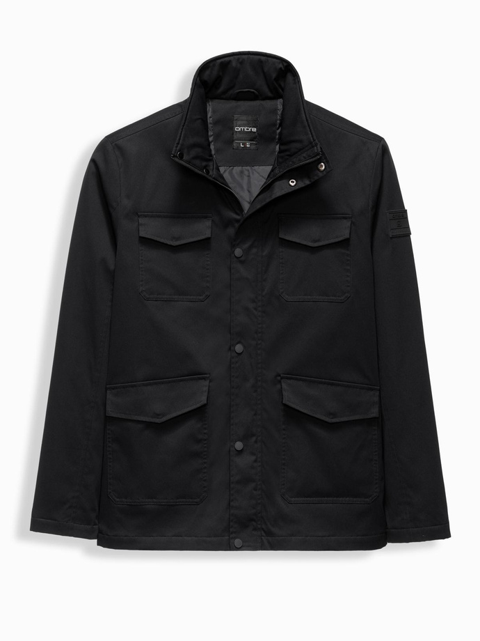 Men's lightweight jacket with high collar and pockets - black V1 OM-JALP-0167