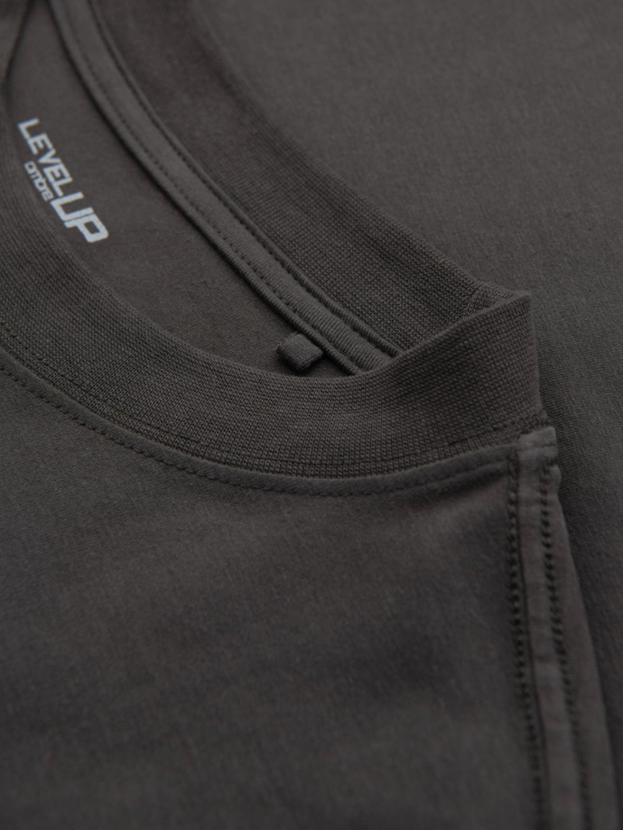 Tricou LOOSE FIT din bumbac pentru bărbați cu decolteu rotund - gri-verde V3 OM-TSBC-0234 