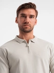 Men's longsleeve with zippered polo collar - ash V2 OM-POLS-0130
