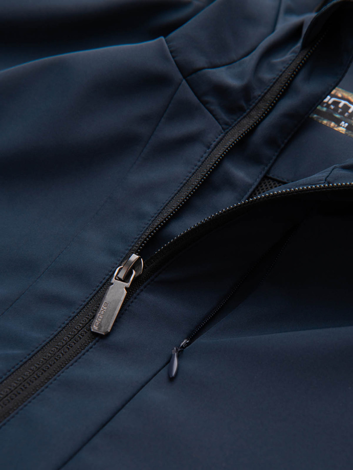 Men's lightweight jacket with hood and mesh lining - navy blue V1 OM-JANP-0149