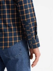 Vyriški SLIM FIT languoti flaneliniai marškiniai - tamsiai mėlyni ir oranžiniai V1 OM-SHCS-0145