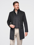 Unbuttoned men's wool blend coat - graphite V2 OM-COWC-0121