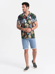 Cămașă cu mânecă scurtă din vâscoză cu model pentru bărbați - jungle V10 OM-SHPS-0113