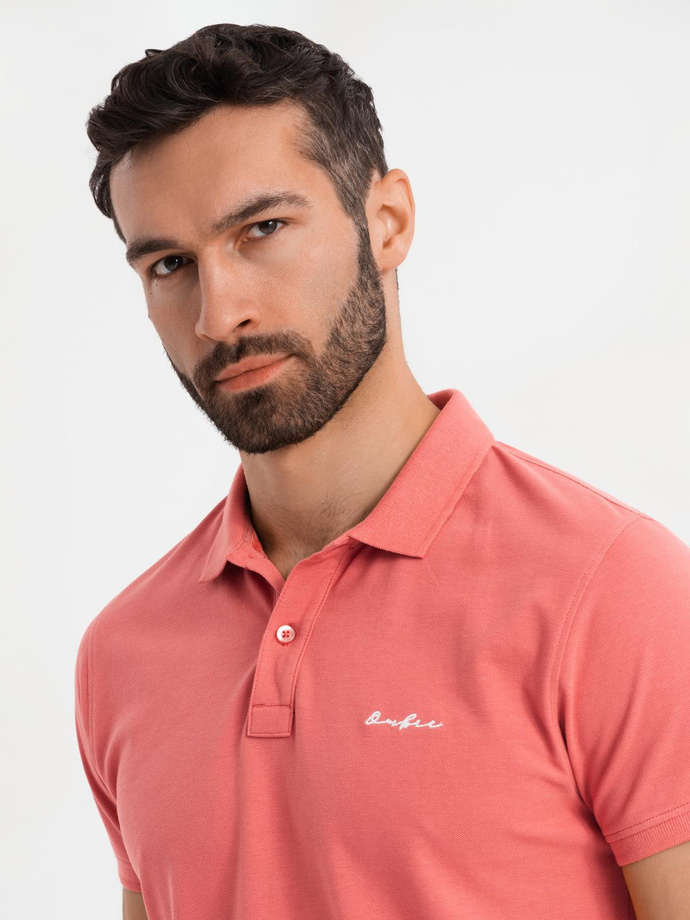 Cotton pique knit polo shirt - coral V6 OM-POSS-0103
