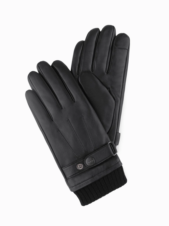 Men's eco suede gloves with welt - black V1 OM-ACGL-0112