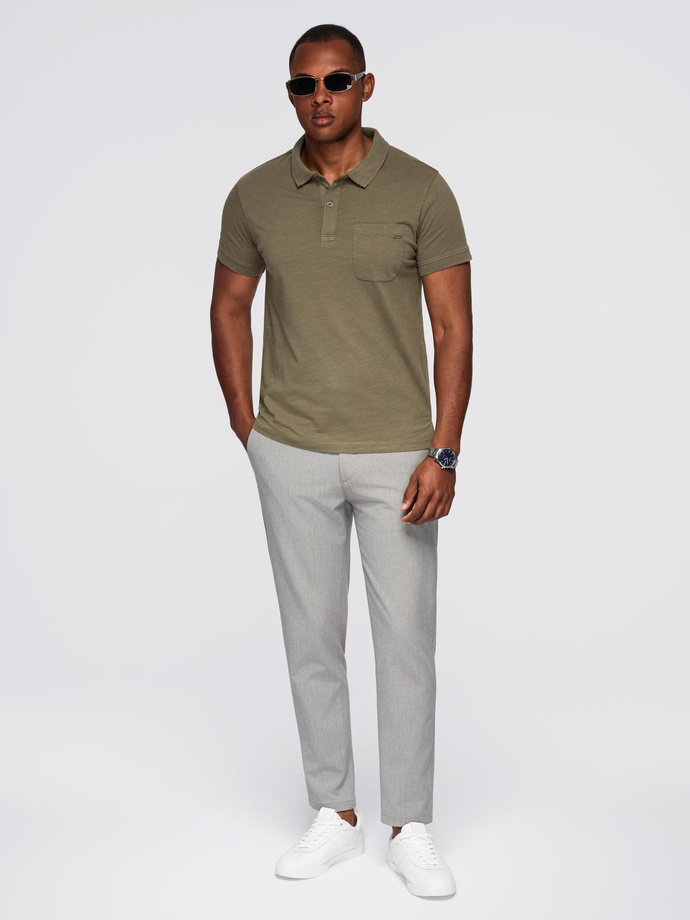 Tricou polo pentru bărbați cu nasturi decorativi - verde-oliv închis V5 S1744