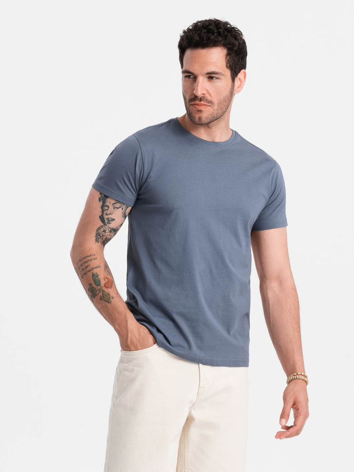 Klasické bavlnené pánske tričko BASIC - tmavomodré V18 OM-TSBS-0146