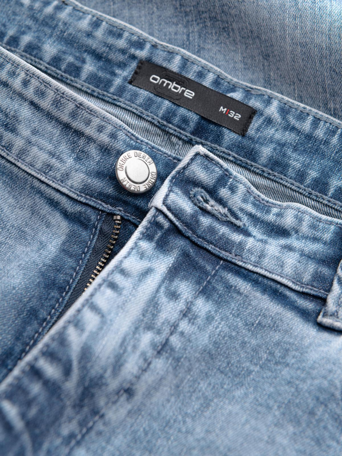 Men's denim TAPER FIT pants with stitching and rolled up legs - blue V1 OM-PADP-0161