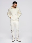 Men's kangaroo hooded sweatshirt - cream V11 OM-SSBN-0177