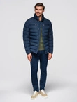 Men's quilted jacket with stand-up collar and chest zips - navy blue V2 OM-JALP-0260