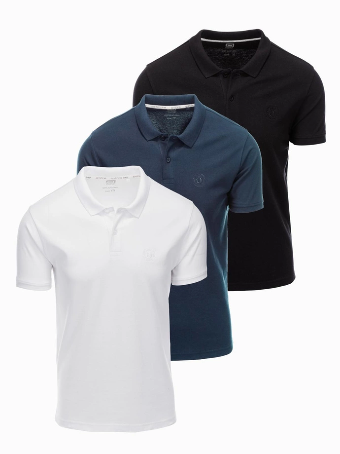 Set tricou polo din bumbac pentru bărbați BASIC - negru/marin/alb V1 OM-POBS-0133