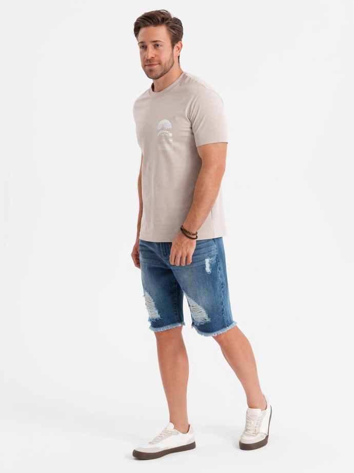 Men's short denim shorts with rips and holes - blue V3 OM-SRDS-0157