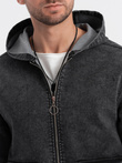 Men's denim jacket katana with cargo pockets and hood - black V4 C558
