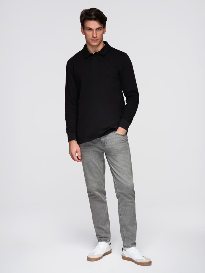Men's structured knit polo collar sweatshirt - black V8 OM-SSNZ-0149