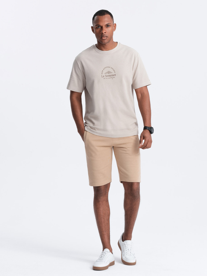 BASIC men's cotton sweatshorts - beige V6 OM-SRBS-0149