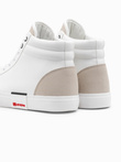 Men's high classic sneakers with quilted upper - white and beige V1 OM-FOTH-0127