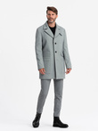 Patterned single-breasted men's coat with pockets - grey V3 OM-COWC-0108
