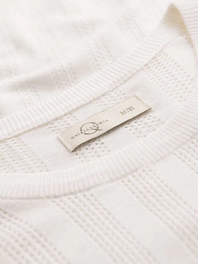 Men's openwork sweater with round neckline and short sleeves - white V1 OM-TSCT-0251