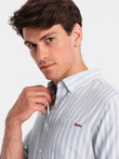 Men's REGULAR FIT shirt in white stripes with pocket - grey V1 OM-SHOS-0171