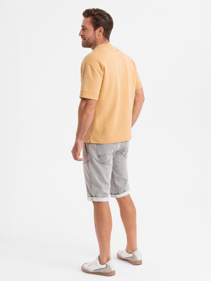 Pantaloni scurți casual pentru bărbați SLIM FIT jacquard knit - albastru marin V1 OM-SRCS-0168