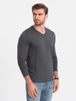Men's unprinted longsleeve with a v-neck - graphite V4 OM-LSBL-0108