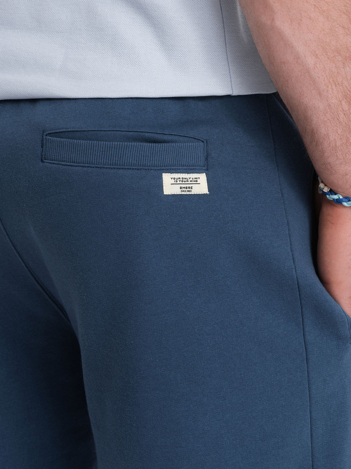 Men's knit shorts with drawstring and pockets - dark blue V4 OM-SRBS-0139