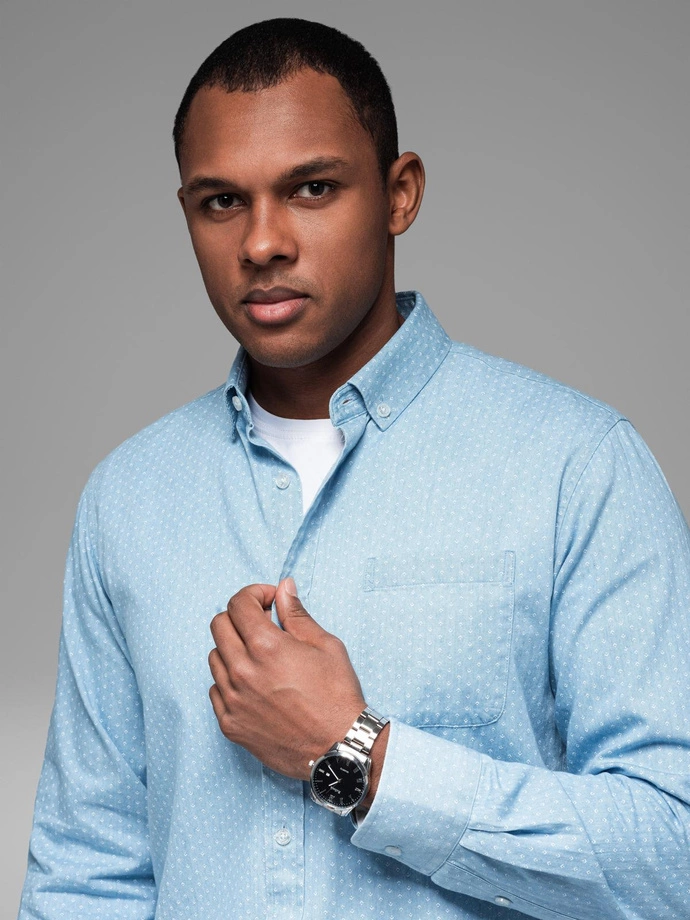 Cămașă bărbătească din bumbac cu model SLIM FIT - albastru marin V6 OM-SHCS-0151