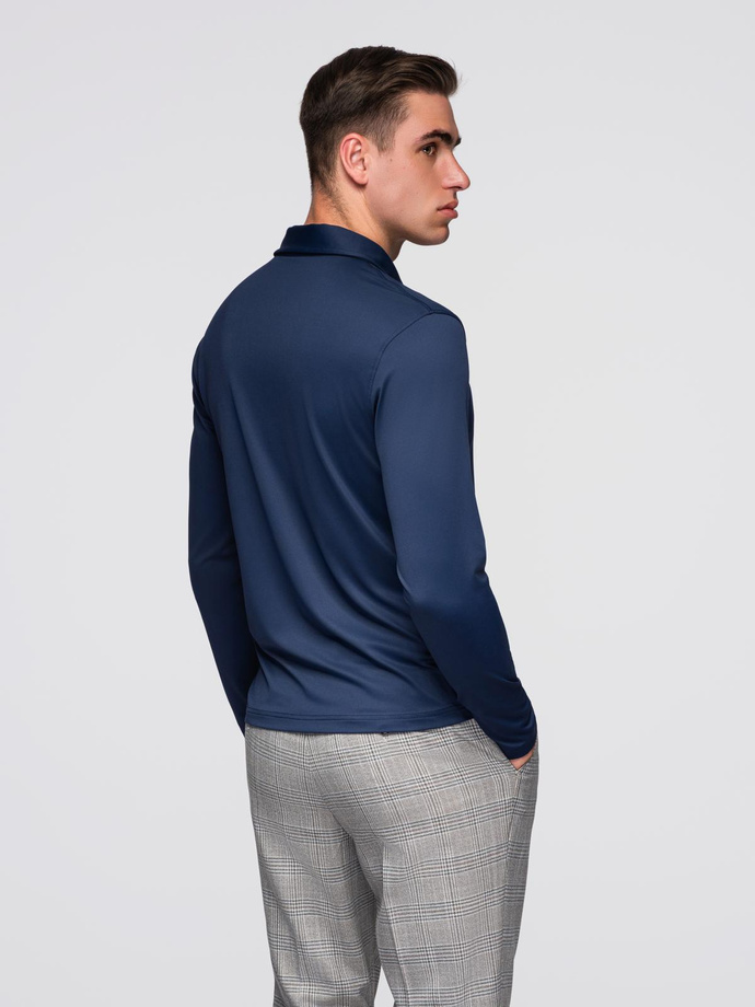 Polo marškinėliai ilgomis rankovėmis su elegantiškomis firminėmis sagomis - tamsiai mėlyni V3 OM-POLS-0139