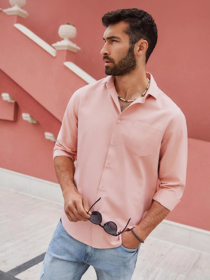 Vyriški REGULAR FIT marškiniai su kišenėmis - rožinės spalvos V5 OM-SHCS-0148