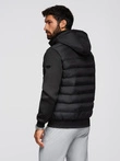 Quilted bomber jacket with hood and knitted sleeves - black V1 OM-JALP-0298