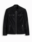 Men's retro-style biker jacket with stand-up collar - black V2 OM-JAFL-0197