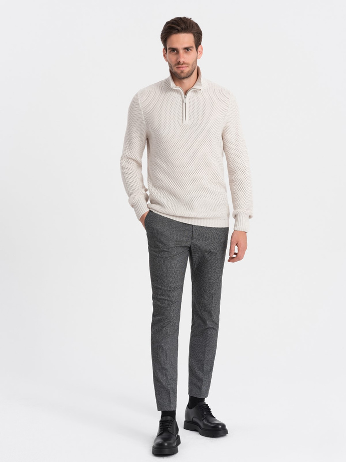 Pulover tricotat pentru bărbați cu gulerul larg - crem V1 OM-SWZS-0105