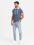 Tricou bărbătesc casual din bumbac cu glugă - albastru închis melange V12 OM-TSCT-22SS-001