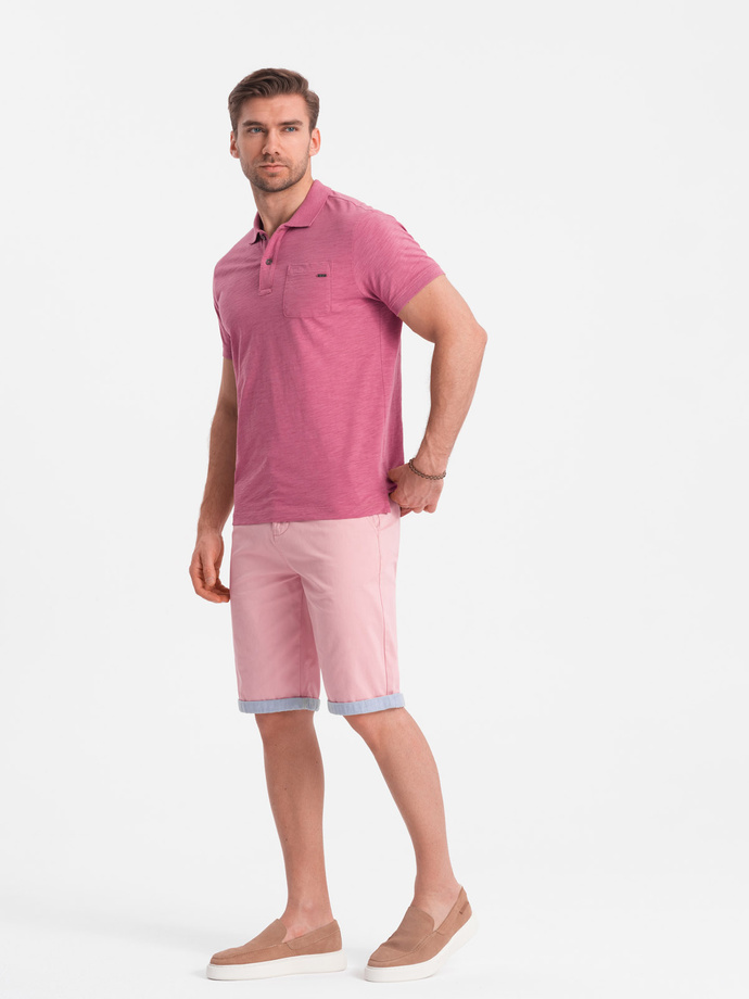 Pantaloni pantaloni scurți chinos pentru bărbați cu întoarcere contrastantă - roz V8 W421