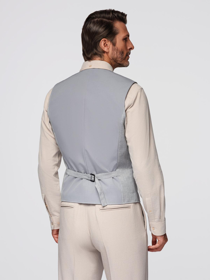 Men's jacquard suit vest without lapels - light grey V1 OM-BLZV-0106