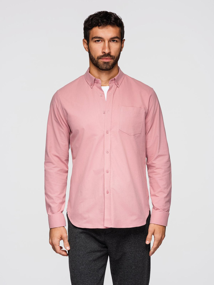 Men's REGULAR FIT cotton shirt with pocket - pink V3 OM-SHOS-0153