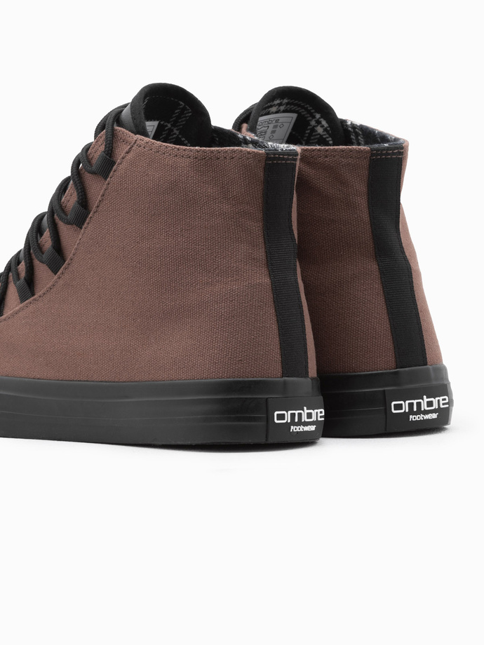 Pantofi de bărbați pantofi de sport din materiale combinate - maro V6 OM-FOTH-0143