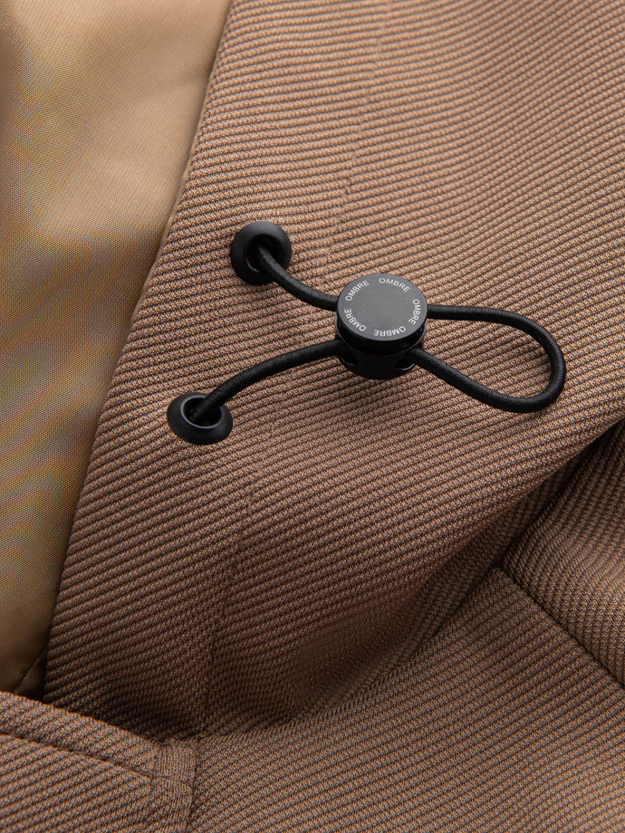 Men's hooded coat in fine stripe - coffee V1 OM-COSC-0112