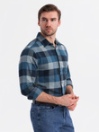Men's plaid flannel shirt - blue V4 OM-SHCS-0150