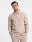 Men's tracksuit set sweatshirt with polo collar + pants - beige V2 Z71