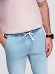 Men's JOGGERS denim pants with wash effect - light blue V1 OM-PADJ-0267
