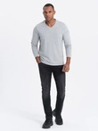 Men's unprinted longsleeve with a crew neckline - grey melange V7 OM-LSBL-0108