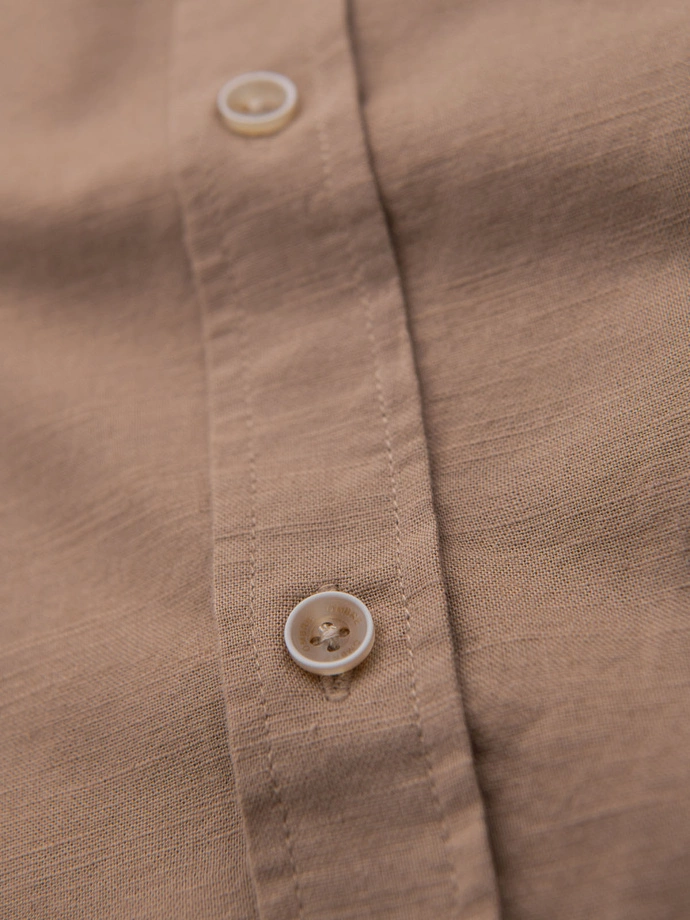 Men's linen shirt with classic collar and pockets REGULAR FIT - light brown V7 OM-SHCS-0134