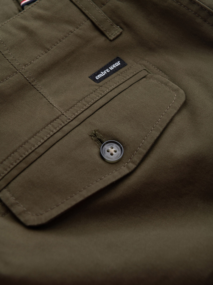 One-color men's shorts with cargo pockets - dark olive V2 OM-SRCG-0133
