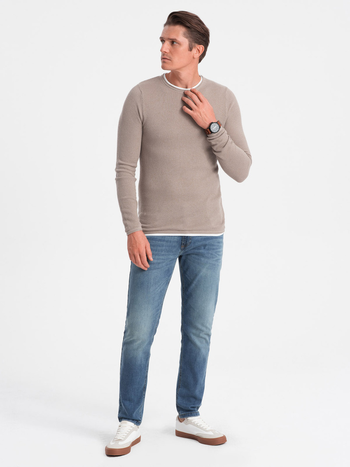 Men's cotton sweater with round neckline - cold beige V9 OM-SWSW-0103